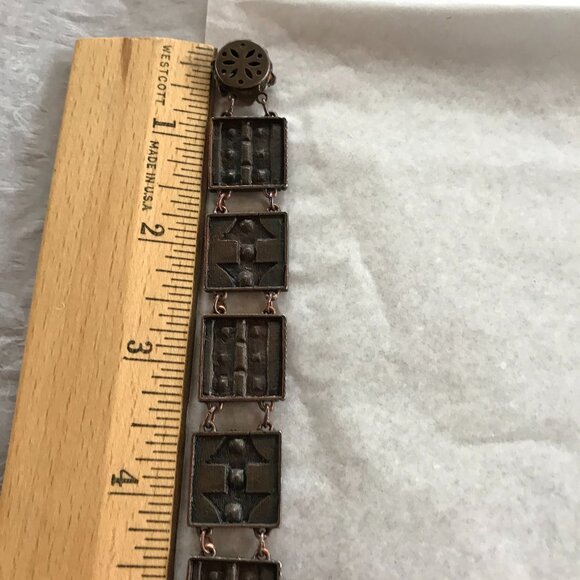 Vintage Copper Tile Link Bracelet w/Faceted Stones - 7" Long - Picture 9 of 16